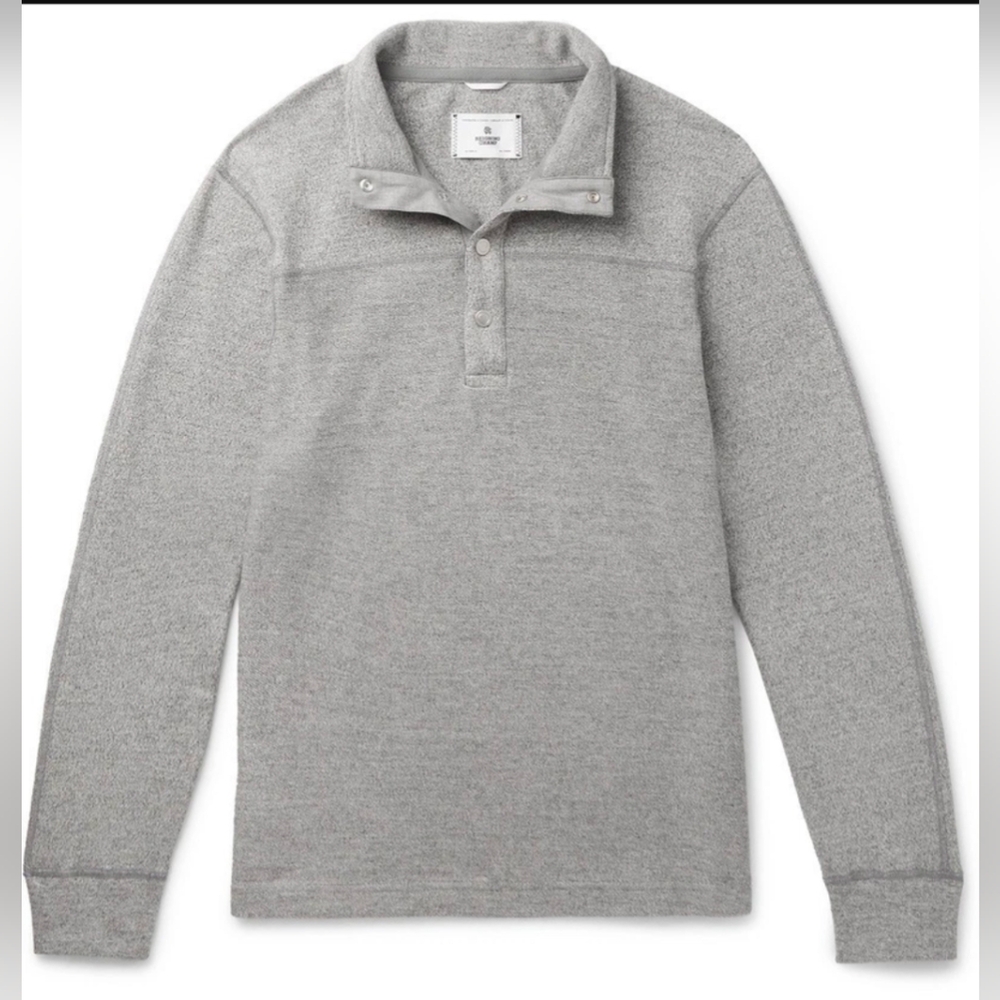 Reigning Champ Mélange Loopback 1/2 Half-Placket Snap Button Heathered Grey M